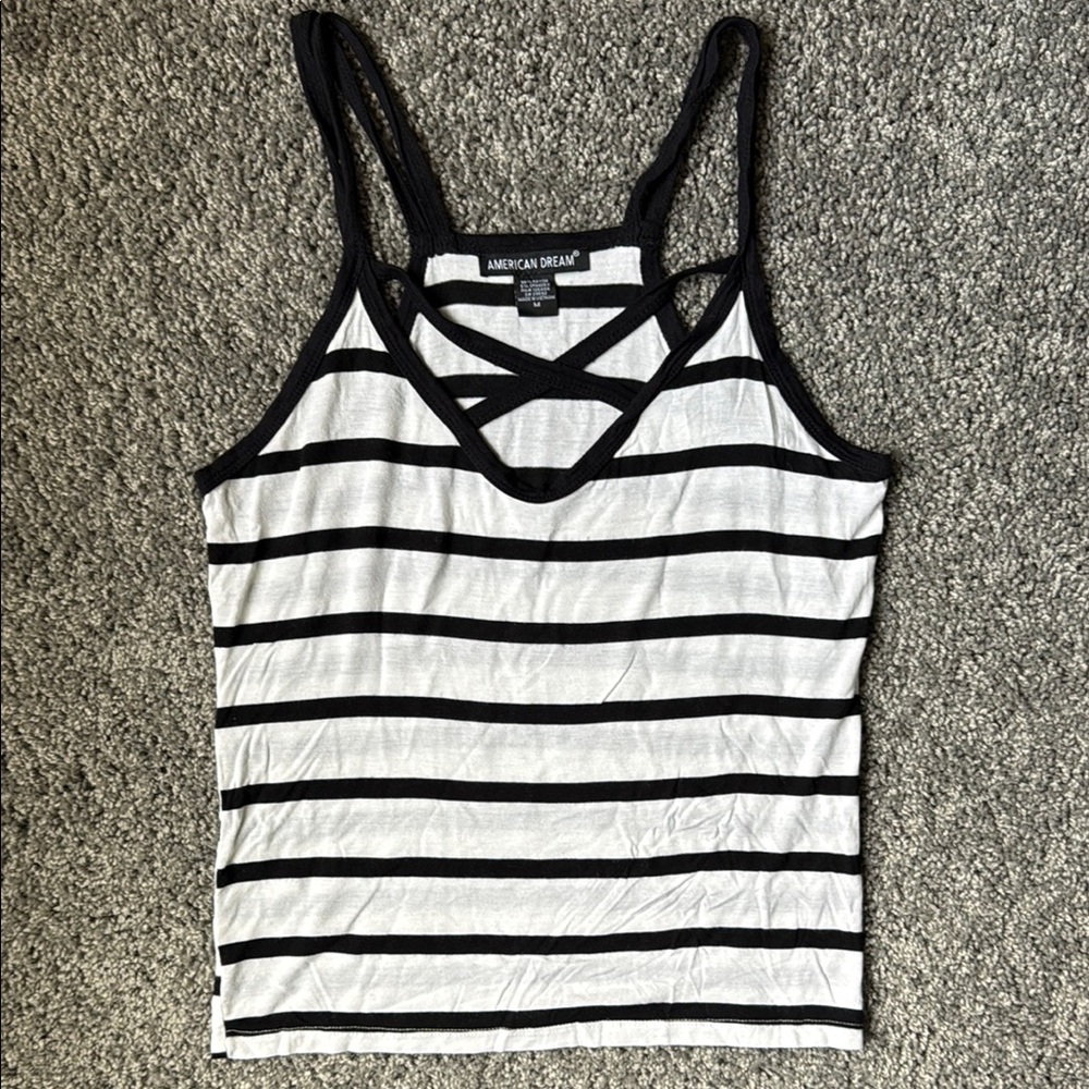 American Dream Black and White Fitted Sleeveless Tank Top